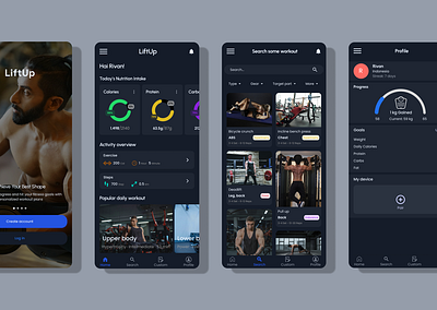 Fitness Mobile App blue dark mode figma fitness gym health metrics mobile app ui workout