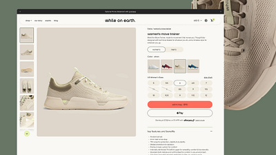 while on earth product detail page ecomm ecommerce lifestyle pdp product product page shoe shoes shopify sneakers ui ux wellness