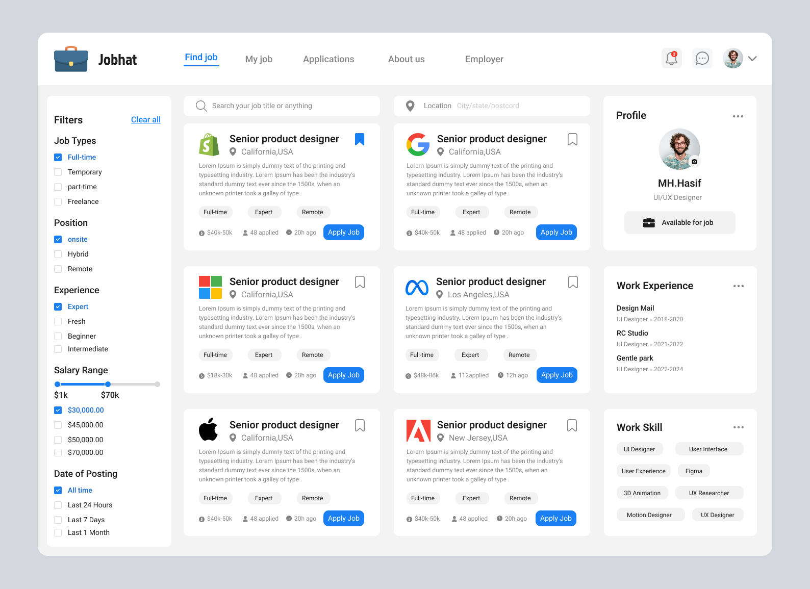 Job Dashboard dashboard find job job dashboad logo typography ui uiux design user experience user interface ux