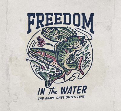 Freedom in the Water - Illustration for Merchandise angonmangsa badges brand branding design fish fishing graphic design graphicdesign hand drawn illustration lake logo merch merchandise salmon tshirt type vintage water