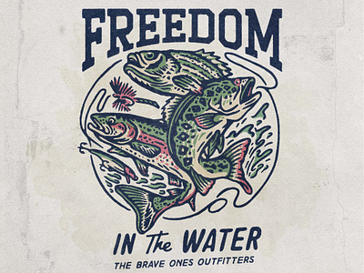 Freedom in the Water - Illustration for Merchandise angonmangsa badges brand branding design fish fishing graphic design graphicdesign hand drawn illustration lake logo merch merchandise salmon tshirt type vintage water