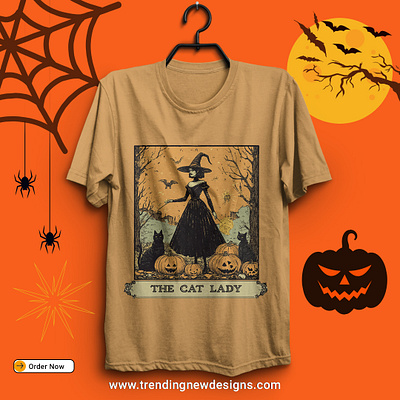 Halloween Witch And Black Cat Spooky Cat Lady Halloween T-Shirt autumn shirt graphic design illustration logo t shirt design t shirt designs t shirts