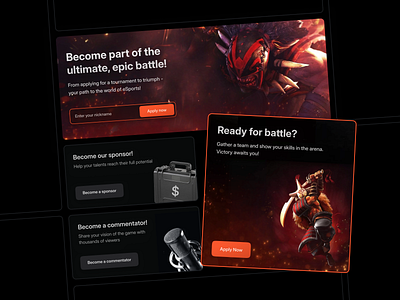 Esports Elements cybersport design dota dota2 esports game interface landing page ui uiux ux uxui web