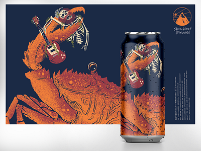 Dryland Family Can beer beer can branding brewing can label crab crab claw guitar illustration ipa label micro brewery monster packaging sci fi science fiction skeleton structures tall can torso