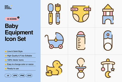 Baby Equipment Icon Set baby equipment icon baby icon branding design graphic design icon icon set illustration vector