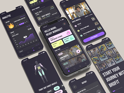 Brofit - Fitness Mobile App bold darkmode design fitness gym mobile potara sport ui ui ux workout