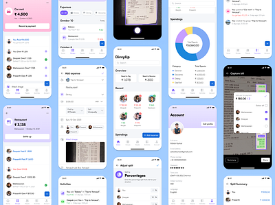 Split Bill App app design chart design dashboard data visualization mobile design ui