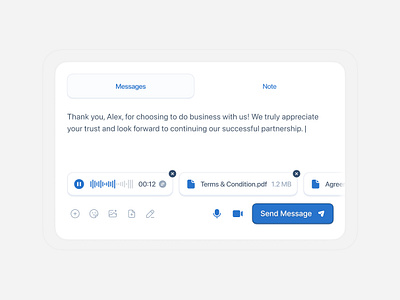 Message Modal attachment button clean components design system field fill text message minimalist modal product design saas text voice notes