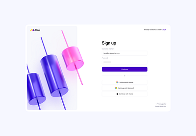 Atlas — Sign up 3d app create account sign in sign up ui kit