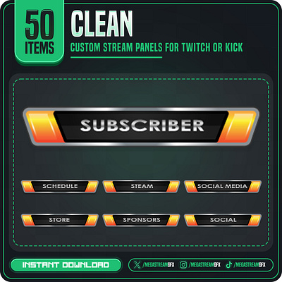 Clean Stream Panels Pack (x50) | Customize Text Twitch Panels clean panel design