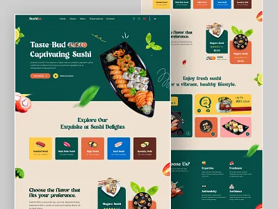 Sushi Website Landing Page Design clean delicious design food website ui landing page design online shop product landing page restaurant website ui store sushi sushi landing page sushi lover sushi web ui ui uiux user experience user interface ux design web design website design