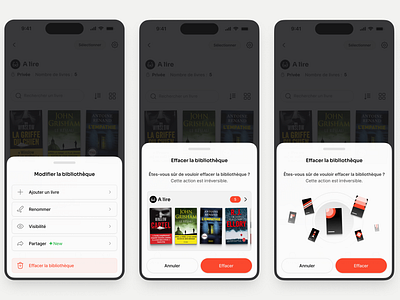 Effacer la bibliothèque books clean delete empty illustration interface mobile product design state ui design ux design