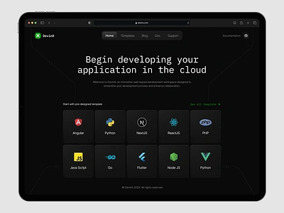 DevinX - Cloud Based Development Workspace agency application branding clean cloud coding design developing layout product design ui ux visual web design website