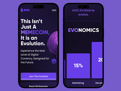 EVO - MOBILE crypto crypto website landing page memecoin mobile design product design tokenomics ui uiux user interface web design web3 website