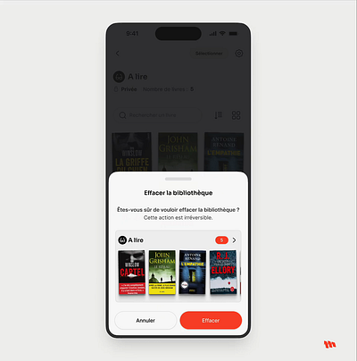 Effacer la bibliothèque - animation animation books clean delete empty state interface mobile product design ui ux