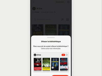 Effacer la bibliothèque - animation animation books clean delete empty state interface mobile product design ui ux