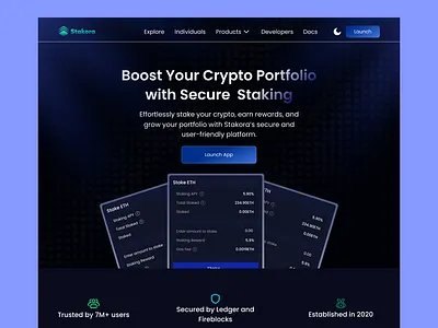 Stakora Website Dark Mode crypto cryptocurrency dapps landing page product design startups ui uiux web design web3 web3 design website design