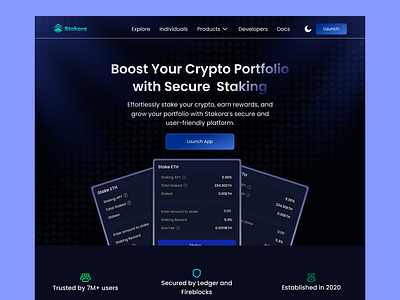 Stakora Website Dark Mode crypto cryptocurrency dapps landing page product design startups ui uiux web design web3 web3 design website design