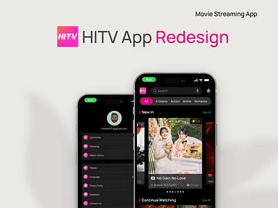 HITV App Redesign dark mode entertainment movie movie streaming redesign ui uiux