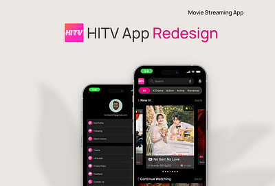 HITV App Redesign dark mode entertainment movie movie streaming redesign ui uiux