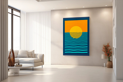 Sunset Ocean Waves abstract art cute design graphic design illustration modern wall art