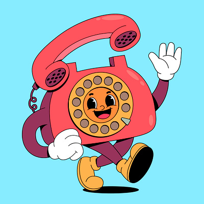 Old telephone cartoon branding cartoon character colorful cute design graphic design happy illustration kawaii logo mascot phone retro smile telephone vintage