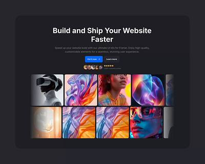 Dark Landing Hero Section for Framer - Frameblox UI carousel clean dark framer header hero landing minimal modern ui rating reviews saas section slider slideshow social proof ticker ui