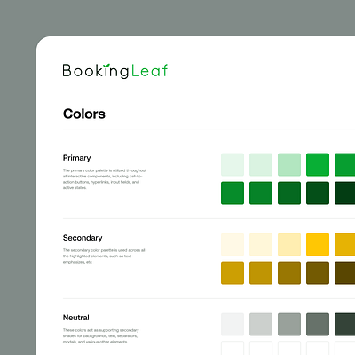 BookingLeaf Colors bookingleaf color system colors design system green saas saas colors ui ui design web design