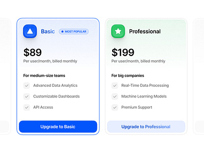 Pricing Cards basic cards gradient icons packages plans price pricing professional saas ui user interface website