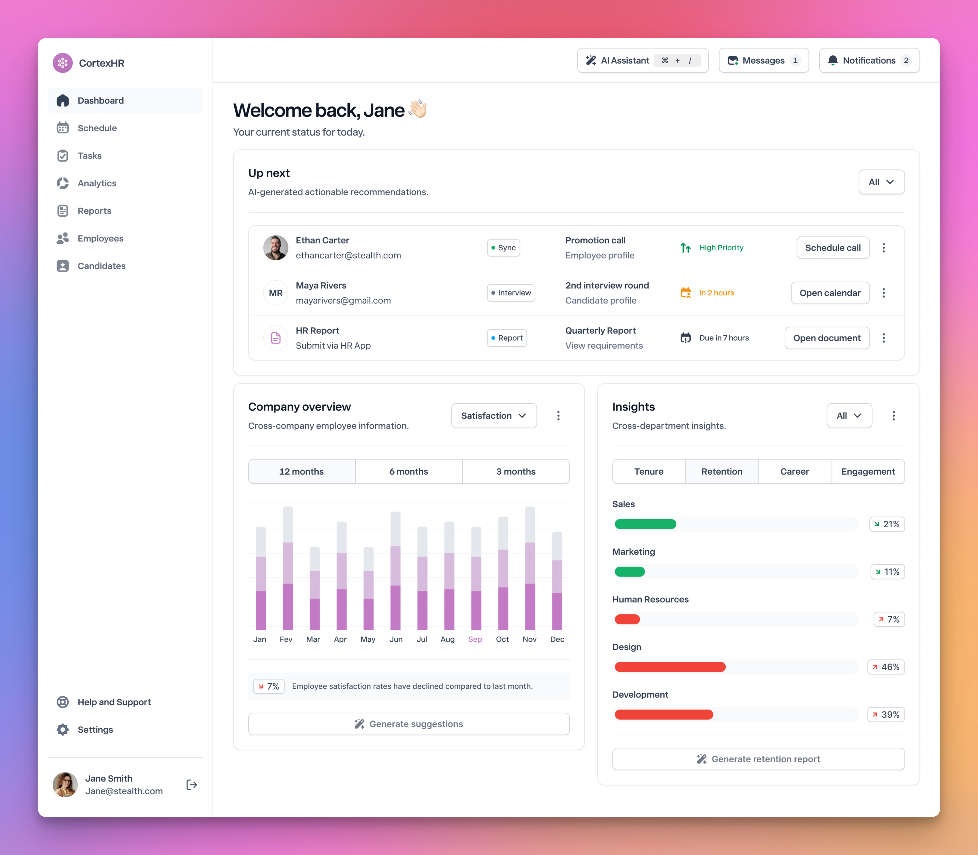 CortexHR - Product dashboard ai app automation dashboard hr human resources task management ui web app
