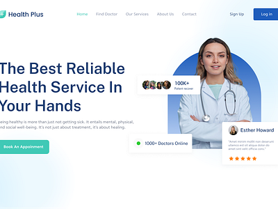 Health Plus - Medical Website Landing Page (Hero Section) 2024 health care health care landing page health care ui heath care landing page hero section landing page medical landing page medical ui medical website medical website landing page online doctor website