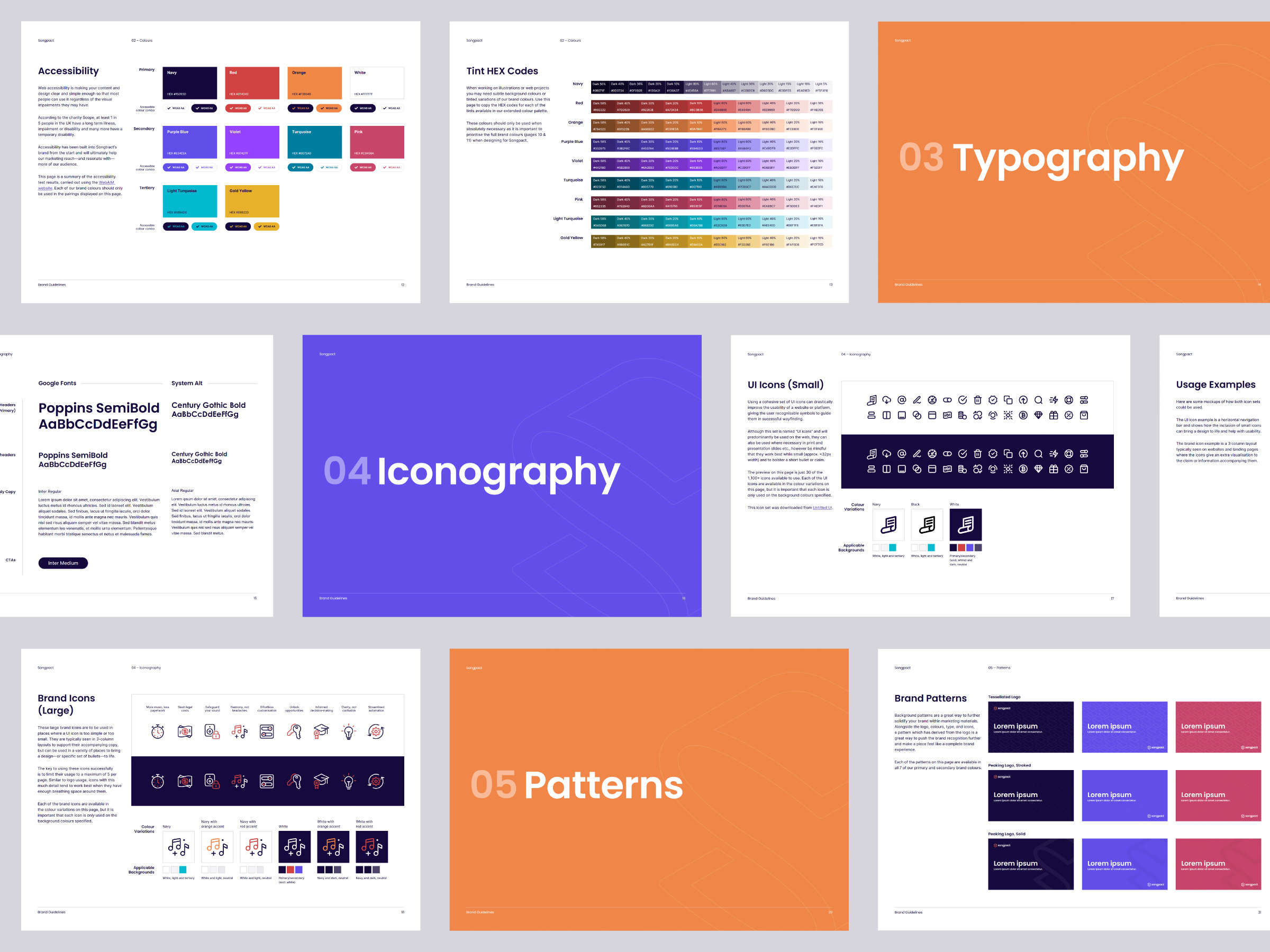 Songpact Brand Guidelines accessibility brand brand guide branding color theory colors colour guidelines hues icons identity music patterns songpact typography