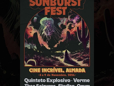 Poster Sunburst Fest 2024 almada cartaz concert design doom freelancer graphic designer live music music poster poster posters print stoner sunburst underground