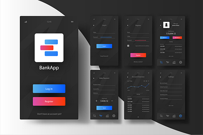 Banking App UI Black White Theme app ui app ui design design figma graphic design ui uiux