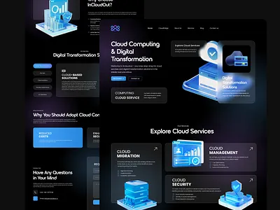 Cloud Solution Website Design 3d animation branding cloud cloud website graphic design logo motion graphics solution ui