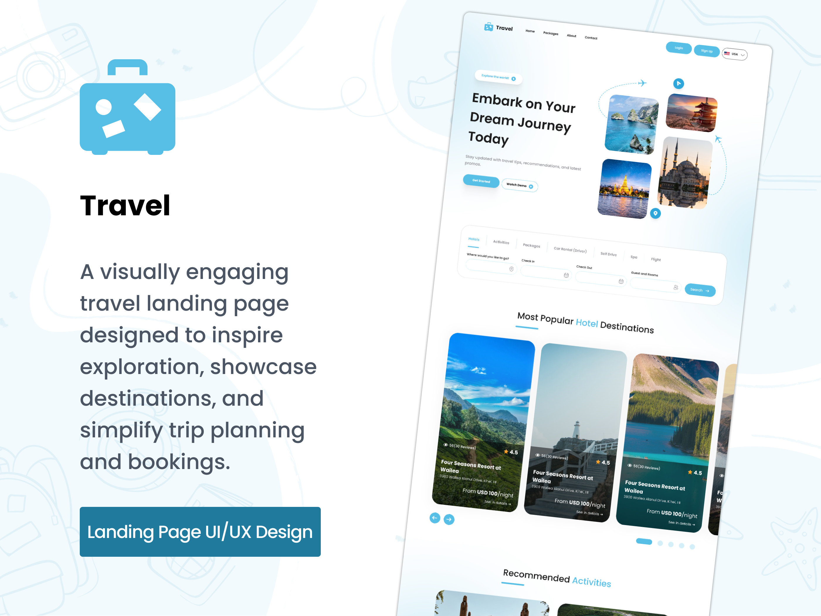 Travel Landing Page Experience: Dream. Plan. Go! bookingapp creative destination flightbooking hotelbookingonline landingpage tour travelagency travelguide travellandingpage travelweb travelwebsite travelwebsitedesign trip ui uidesign uiux vacation webdesign website