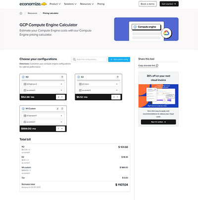 Resources Section of Economize's Landing Page. 🖥️ aws branding calculator cloud cost optimization compute engine gcp illustrations logo product design saas software ui web design