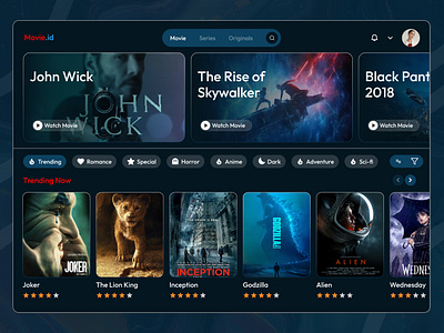 Movie Stream Website dailyux dailywebdesign dashboard figma movie remotejob trend ui uiux user interface uxcareer uxfreelancer uxjobs uxlife uxprocess uxtips web design website