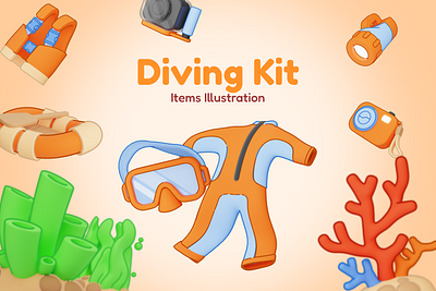 Diving Kit 3D Items Illustration 3d blender diving icon iconset illustration ocean scuba sea ui