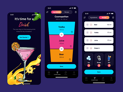 Cocktail Recipe App app coktail design illustration lviv mix mobile onboarding recipes ui ukraine ux