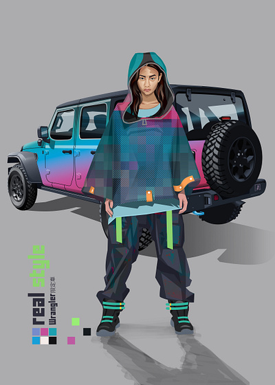 Real Style Wrangler - Characters Part I car character character design fashion graphic design illustration jeep print product style techwear