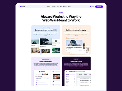 Aboard Features bento features landing page marketing modern simple ui web website