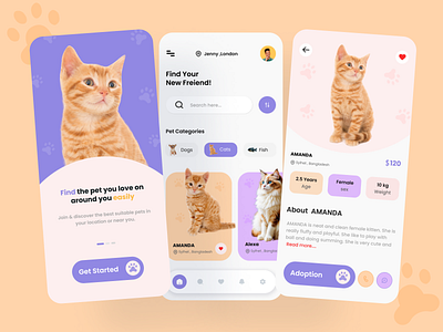 Pet Adoption App adoption animal animal food app cat dog minimal minimalist mobile pet pet adopt pet adoption pet app pet care pet res pet shop pet store social uides uiux