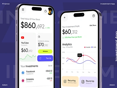 Investment App adom app app design app ui banking app design finance app investment app market share share buying app stock app ui ux wallet