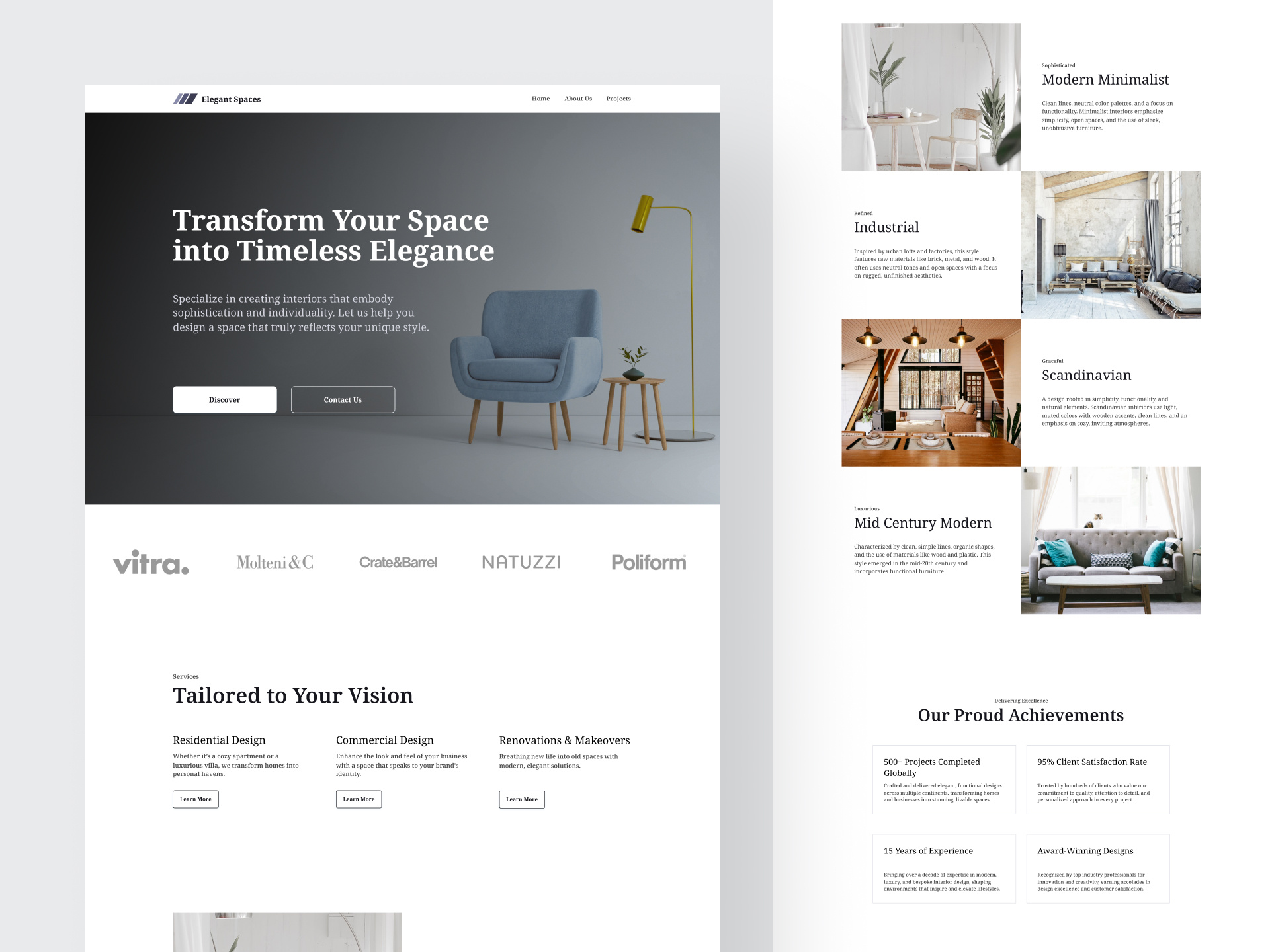Elegant Space - Landing Page homepage interior interiordesign landingpage ui uidesign uiux web webdesign