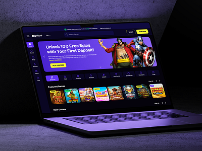 Nuvies: Online Casino Concept bingo blackjack casino dark mode figma gamble game gaming human interface guidelines material design pc play poker responsive roulette slot ui ux web design website