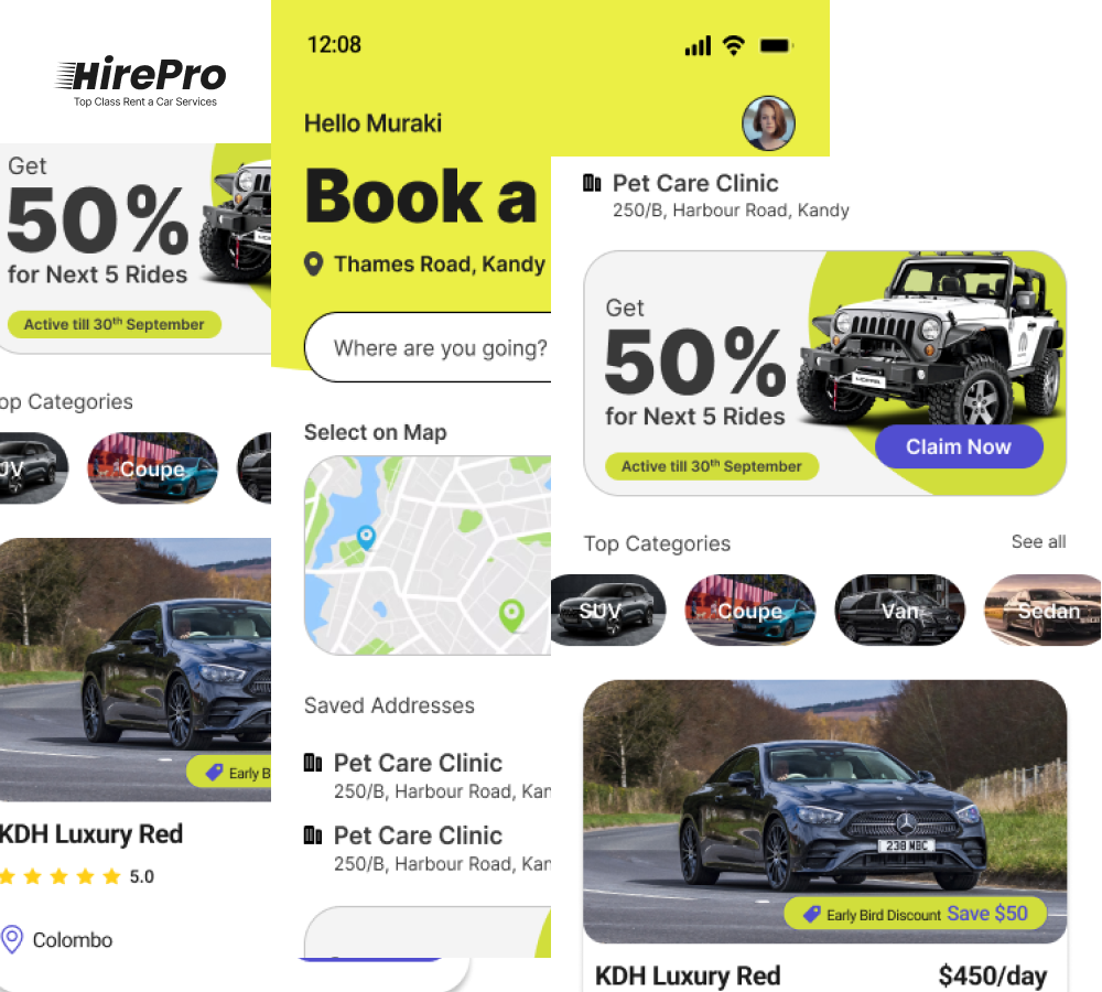 HirePro Rent a Car Service App by Tyler Ranasinghe on Dribbble