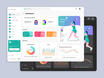 Tournament Dashboard - Light & Dark Mode dark mode dashboard light mode ui