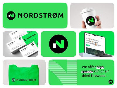 Branding for a company selling firewood | Nordstrom brand identity branding branding materials business card corporate identity graphic design green green logo identity identity design logo logotype marketing marketing design material media visual design