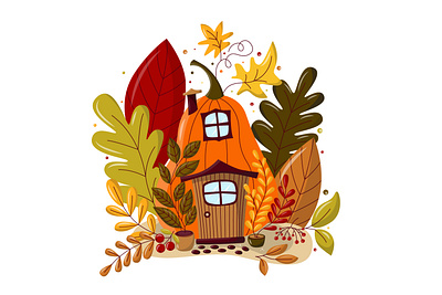 Pumpkin house vector illustration autumn design doodle fall flat illustration illustration pumpkin vector